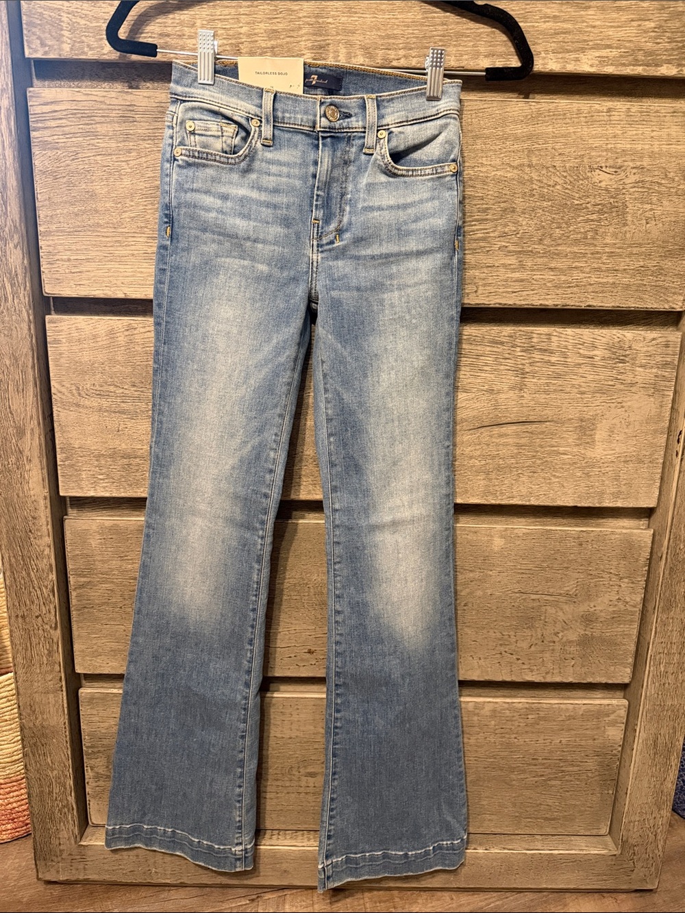 7 For All Mankind Light Blue Flare Jeans. TAILORLESS Dojo.